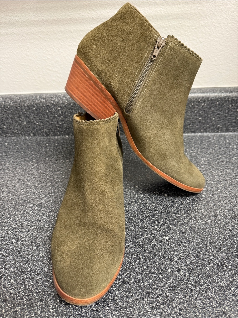 Jack Rogers Bailey Olive Suede Ankle Booties with Side Zip
